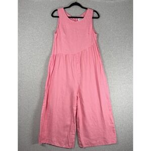 Essentials linen jumpsuit womens small pink wide leg crop lagenlook coastal
